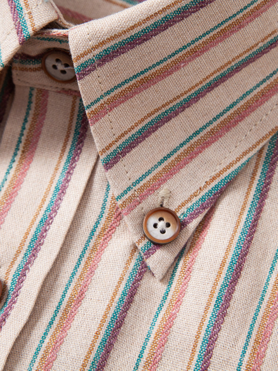 Old Money Outfits Men's Colorful Striped Button- Long-Sleeve Vintage Shirt, 100% Casual Business Shirt, Lightweight and Breathable, Versatile Long-Sleeve Top for Daily Wear, Office, and Weekend Outings - Mixed colors