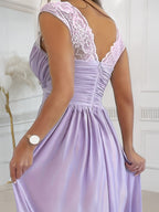 European and American Cross-Border Women's Dress with Sheer Spaghetti Straps, Cinched Waist, Slim Fit, and Pleated Hem, Suitable for Dates and Banquets, Machine Washable and Dry Cleanable - Violet