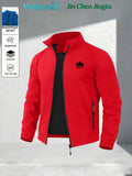 Men'S Triangle Mountain Sports Letter Print Stand-Up Collar Jacket, Anti-Pilling Smooth Lightweight Fabric, Casual Athletic Outerwear, Suitable for Daily Exercise And Commuting, Spring Fall Men'S Jacket - Red