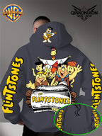Warner Official Men's Hoodie, Stone Age Family Travel Happy Nostalgic Print Design, Machine Washable, Warm and Casual for Autumn and Winter Daily Drawstring Hoodie, Multi Functional Sports and Leisure Loose Fit - Dark Gray