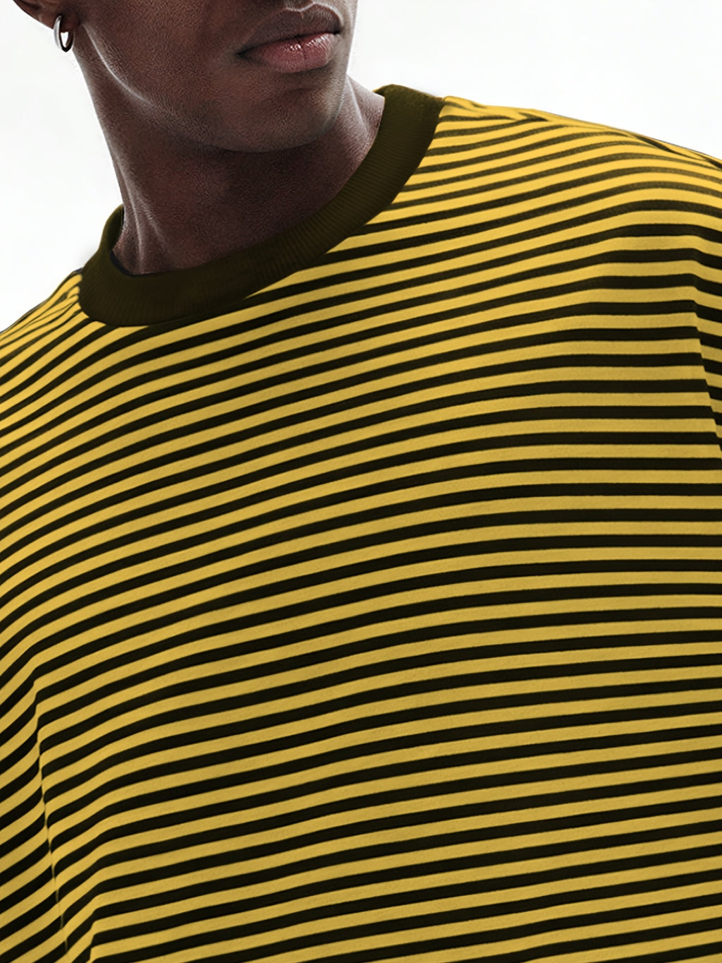 Summer Striped Cropped Loose-Fit Crew Neck T-Shirt, Men's Drop-Shoulder Simple Versatile Casual Top, Machine Washable - Multicolor