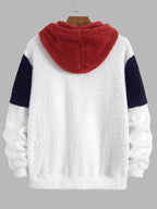 Men'S Bear Embroidered Hooded Plush Sweatshirt, National Trend Contrast Patchwork Thickened Warm Jacket, 3D Loose Winter -10°C Cold-Resistant Trendy Men'S Top - Red