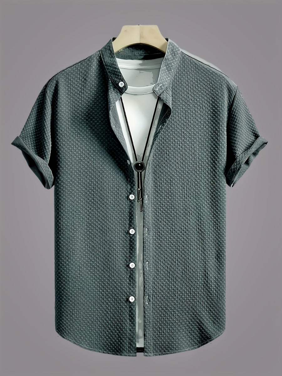 Men'S Short Sleeve Round Neck Sweatshirt, Summer Men'S Short Sleeve Round Neck Sweatshirt, Men'S Casual Solid Color Short Sleeve Shirt - Military Blue