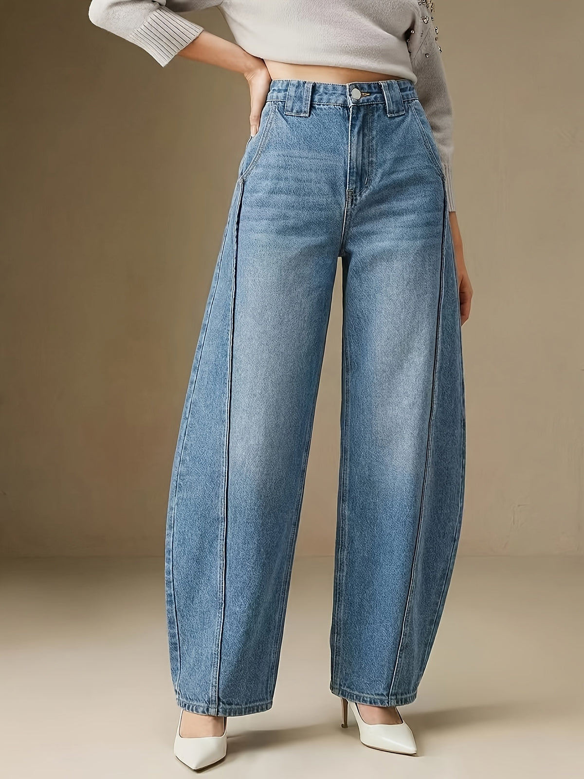 Anewsta Women's New Fashion Blue Flared Pants, Suitable for High-End Occasions Such as Valentine's Day and Mother's Day - Light Blue