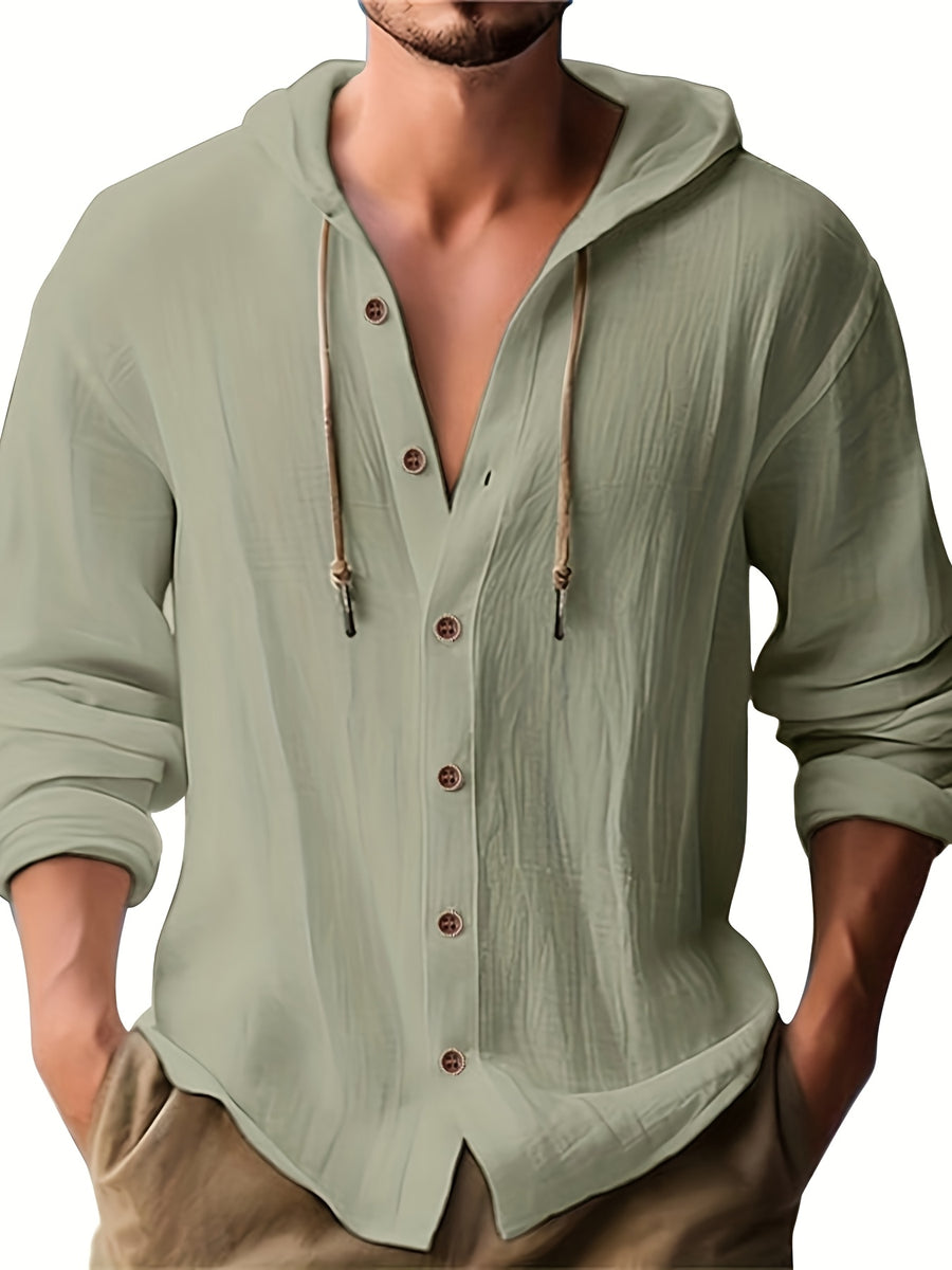 Men'S Spring And Autumn Fashion Versatile Casual Long-Sleeved Shirt, Light, Comfortable And Breathable Linen And Solid Color Shirt, New Season - fern green