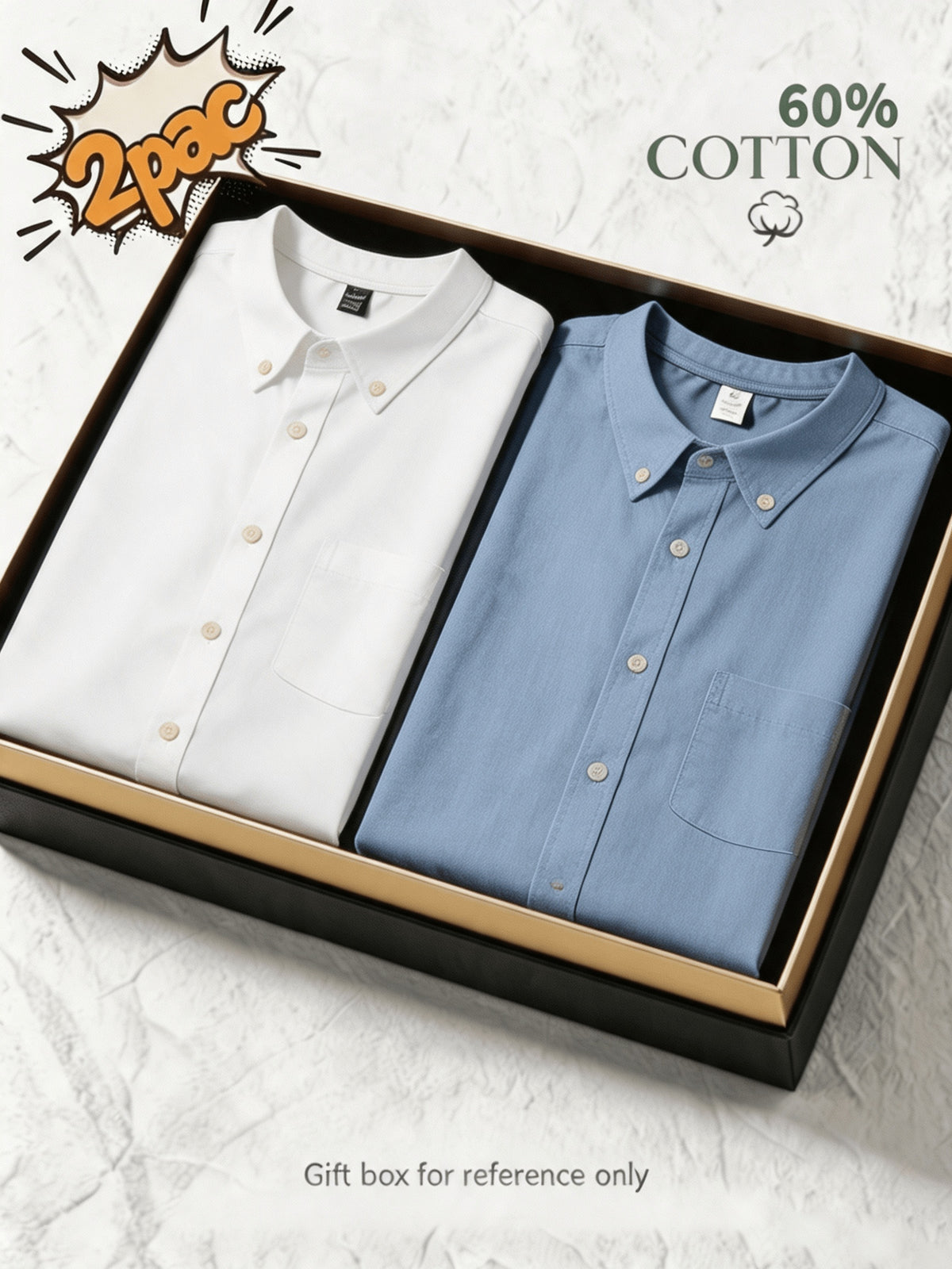 1+1 2pcs Classic Men's Oxford Plain Color Shirt, Long Sleeve Spring/Autumn Pocket Lapel Shirt for Casual Daily Outings - White+blue