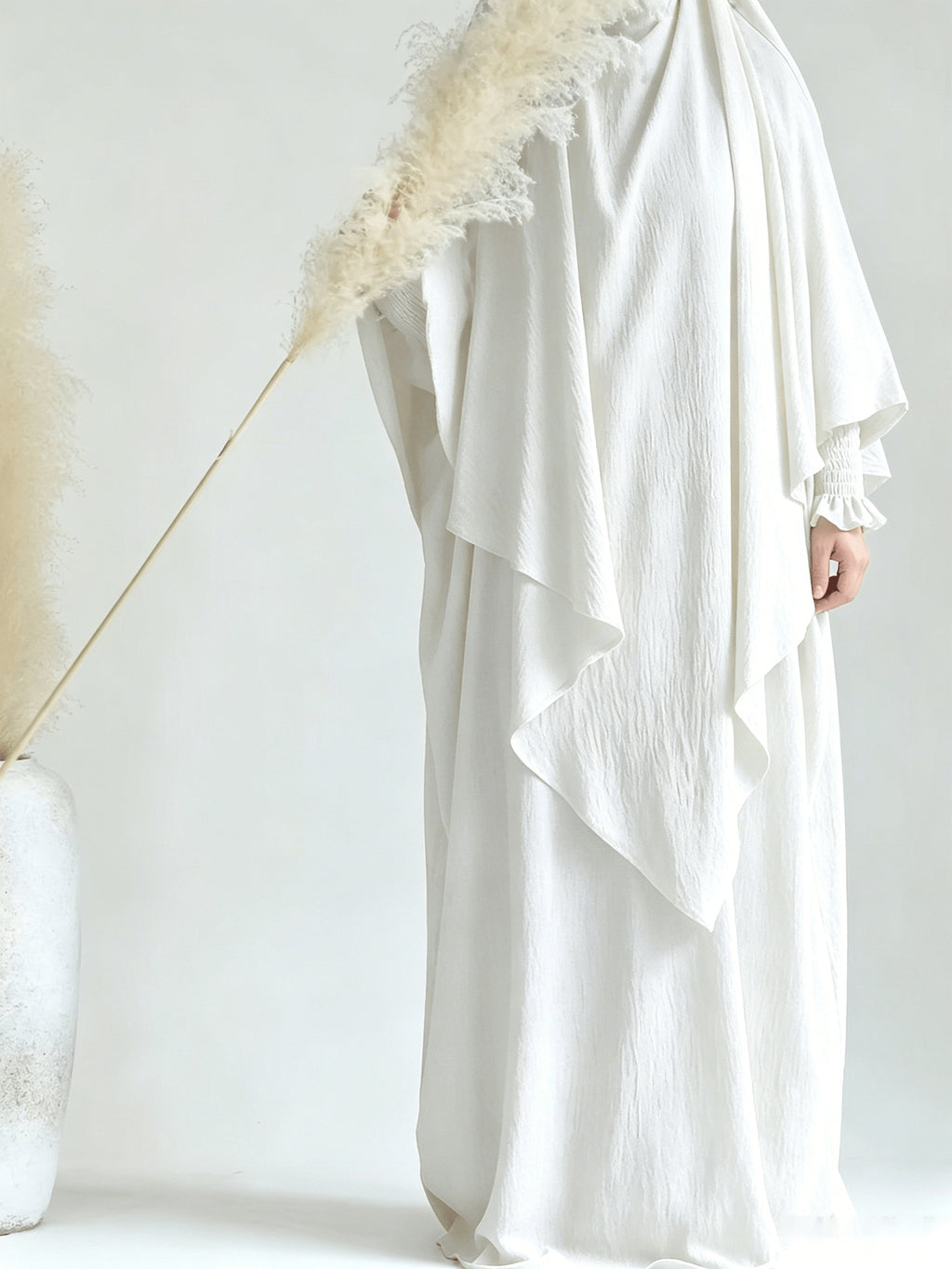 2pcs Prayer Set, Women'S Abaya, Khimar Set, Islamic Clothing, Modest Fashion, Two-Piece Abaya Set, Loose Fit Abaya, Long Sleeve Abaya, Full Length Abaya, Prayer Dress - White