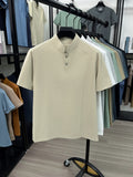 Men's New Summer Casual Stand Collar T-Shirt, Simple and Stylish Thin Breathable Versatile Short Sleeve Tee - Beige Camel