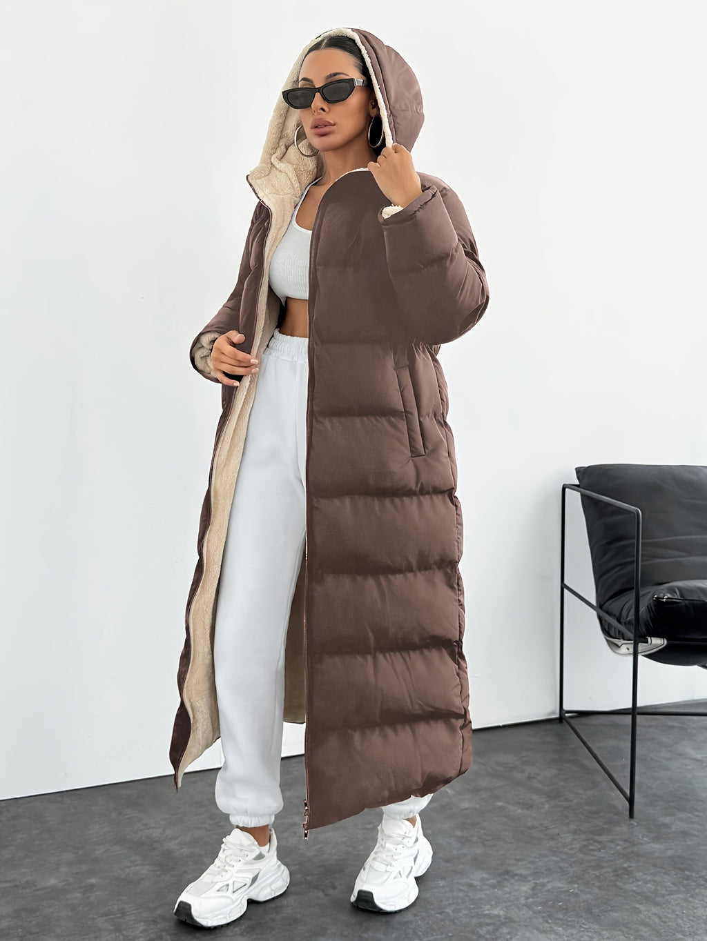 Fashionable and Elegant Thick Coat - Coffee Color