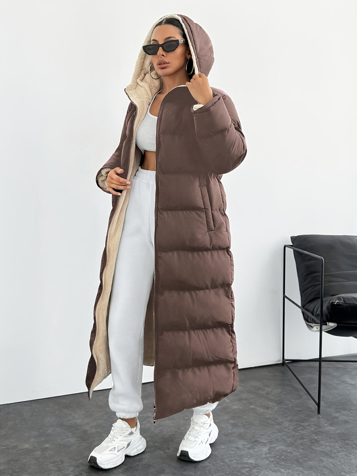 Fashionable and Elegant Thick Coat - Coffee Color