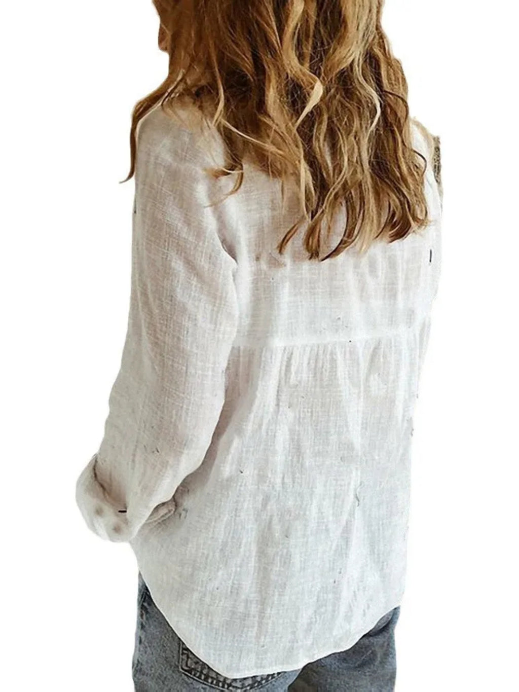 Women's New Spring, Autumn, and Winter Style 100% Long-Sleeve Shirt, Simple Open-Front Lapel Collar Comfortable Shirt, Fashionable, Elegant, and Versatile Solid Color Open-Front Long-Sleeve Top, Suitable for All Seasons, for Women's Daily, Casual - White