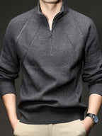 Men's Half-Zip Stand Collar Knit Sweater, Long Sleeve Pullover, Ribbed Neckline, Cuffs, and Hem, Suitable for Spring and Autumn as a Standalone Piece, Can Be Layered in Winter - SINBOS - Dark Gray