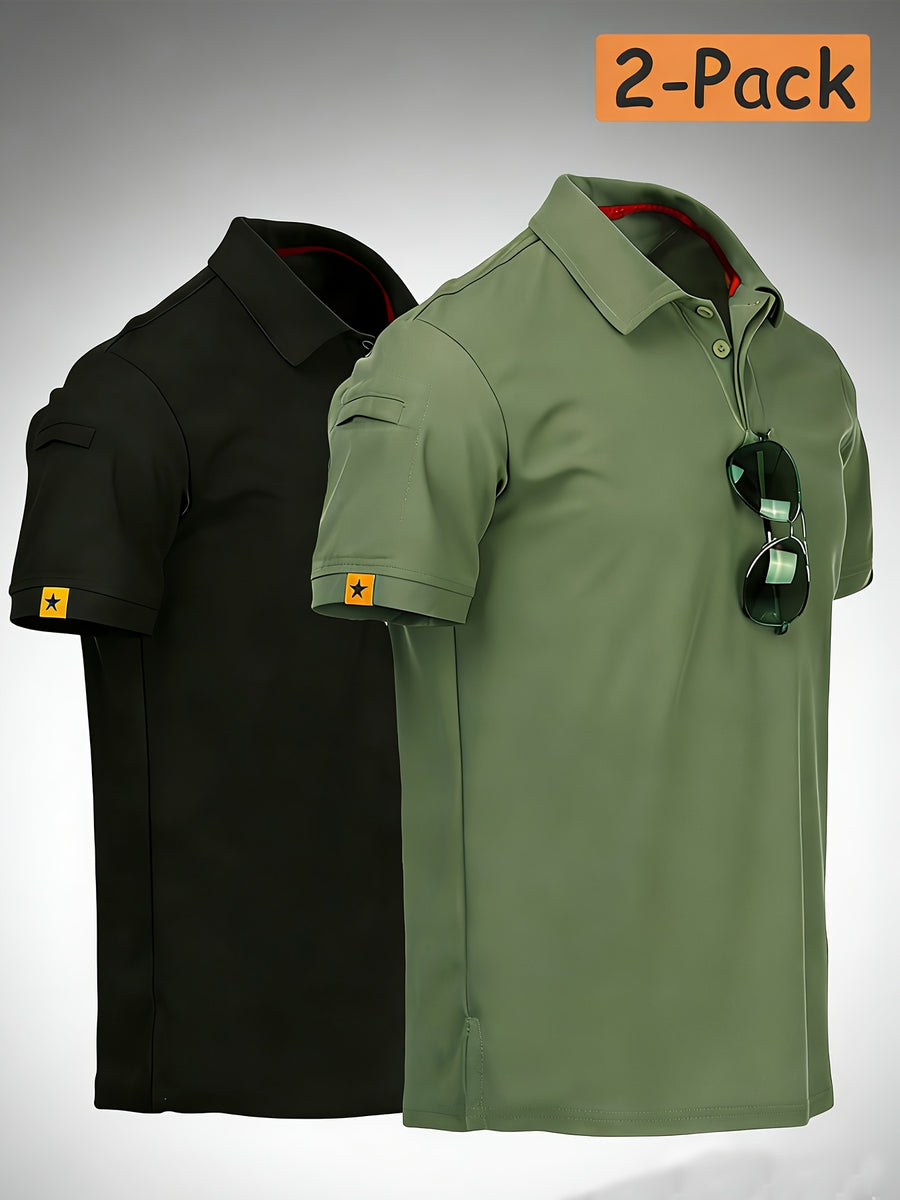2pcs Summer Quick-Dry Lightweight Breathable Men'S Short Sleeve Loose T-Shirt Breathable Lapel T-Shirt Outdoor Riding Casual Short Sleeve Top, Additions Not Included - Black And Green
