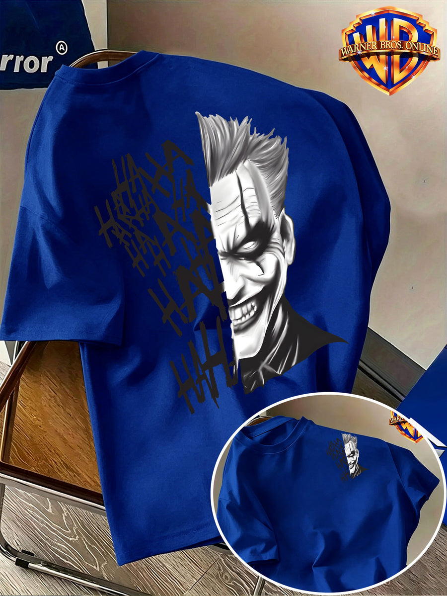 Men'S 100% Short Sleeve T-Shirt, American Trendy Character Print Top, Complete Black And White Comic Figure Scene with Distressed Graffiti Letters, Eye-Catching Visual Effect, Suitable for Various Casual Occasions, Relaxed Fit, And Fade-Resistant - Royal Blue