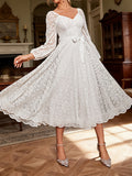 Wedding Guest Dress Long Sleeve Lace Gown Bridesmaid Dress Button Square Neck Elegant Fashionable Soft Dress Romantic Evening Dress - Ivory White