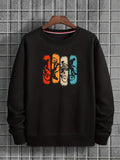 Fashion Retro Cycling Enthusiast Pattern Print, Round Neck Casual Sweatshirt, Suitable for Outdoor Activities, Loose Comfortable And Versatile, Ideal for Autumn And Winter - Black