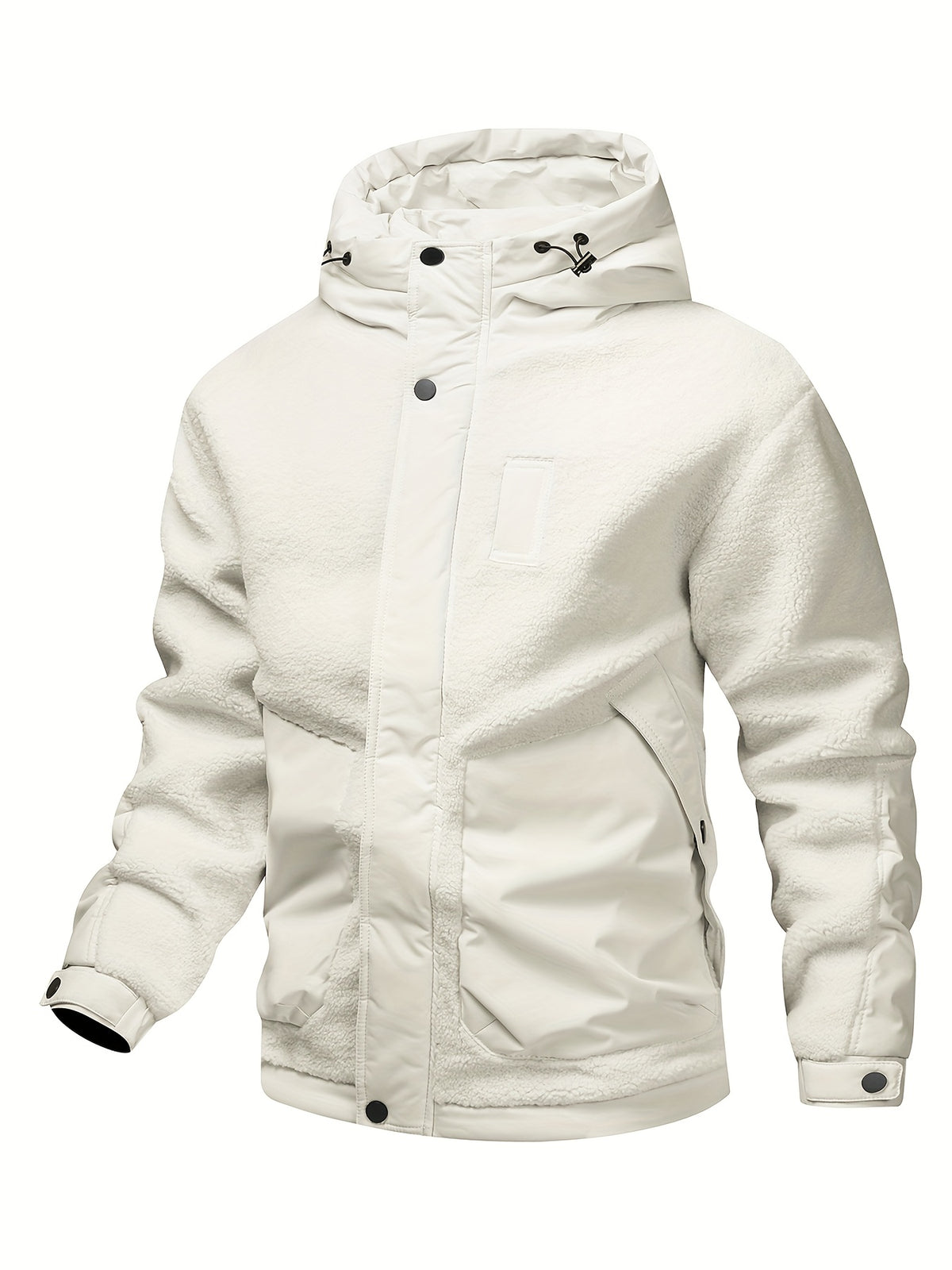 Puffy Hooded Workwear Jacket for Men New Winter Style with Color-Blocked Panels Large Pockets, Machine-Washable Quilted Lining for Warmth Casual Winter Coat - Milky