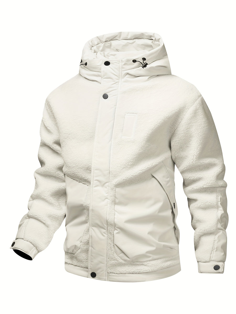 Puffy Hooded Workwear Jacket for Men New Winter Style with Color-Blocked Panels Large Pockets, Machine-Washable Quilted Lining for Warmth Casual Winter Coat - Milky