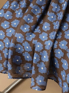 Blue Floral A-line Midi Skirt for Women with a Draped High-waist Design That Slims and Covers the Hips - Blue