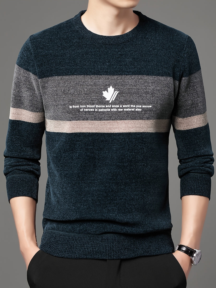 Men's Winter -Lined Thickened Pullover Sweater, Warm, Comfortable, and Casual - Cyan