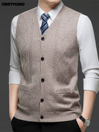 Men's Jacquard, Solid Color Knit Cardigan, Warm Casual Layering Top for Fall and Winter - Camel