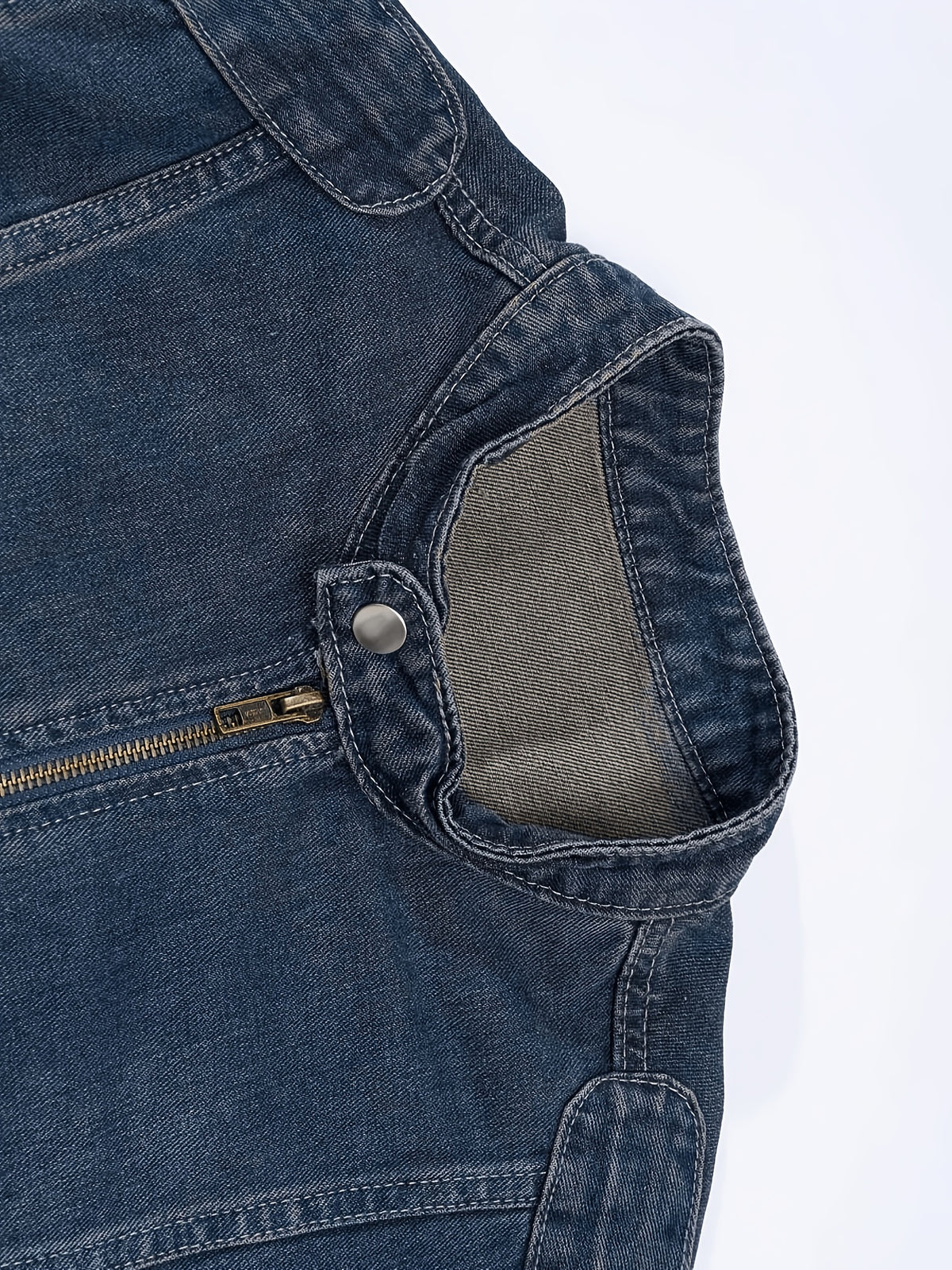 Men's Lightweight Denim Jacket Motorcycle Jacket Full Cut Zipper Front - Navy Color