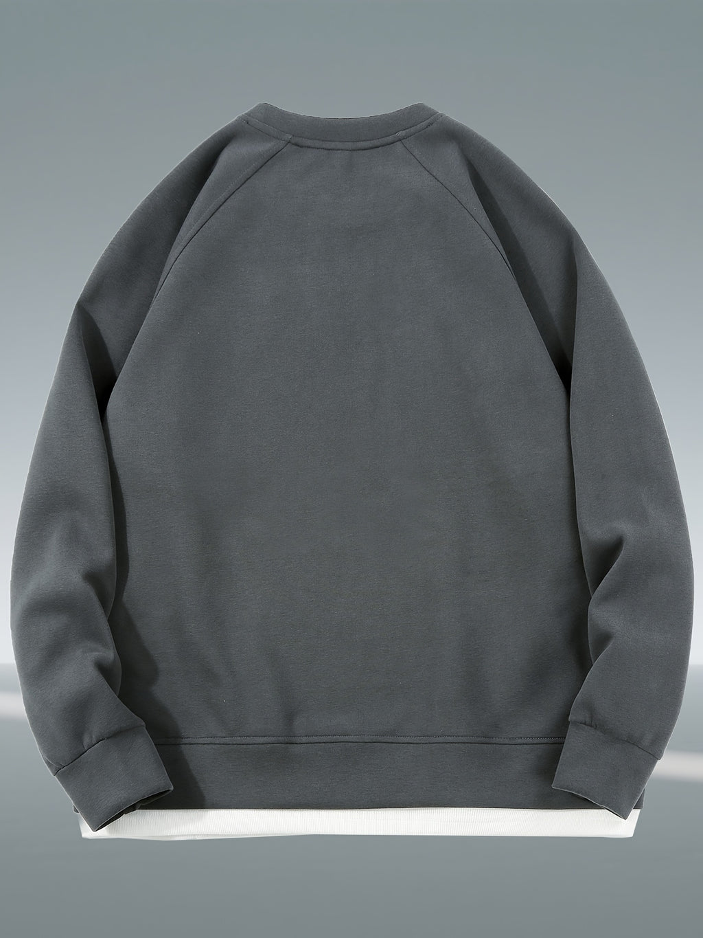 Autumn And Winter New Men'S Heavyweight 350G Fake Two-Piece Crew Neck Sweatshirt, Fashionable Raglan Sleeve Versatile Pullover, Loose Blend 67% + 33% Fiber Sports Sweatshirt - Dark Gray