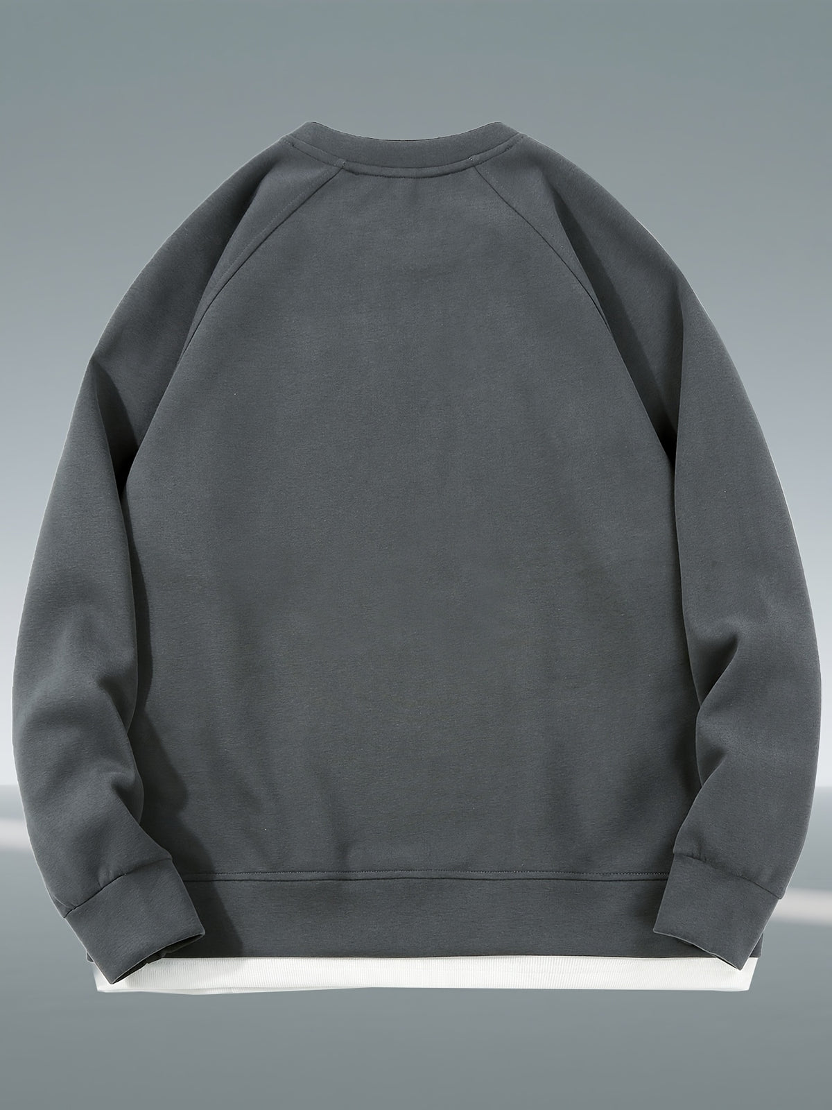 Autumn And Winter New Men'S Heavyweight 350G Fake Two-Piece Crew Neck Sweatshirt, Fashionable Raglan Sleeve Versatile Pullover, Loose Blend 67% + 33% Fiber Sports Sweatshirt - Dark Gray