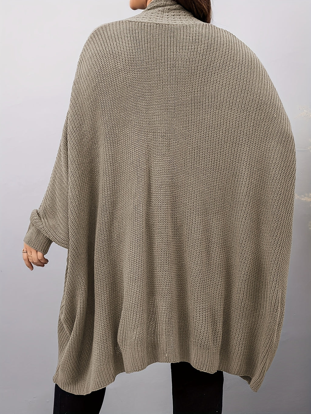 Plus Size, Plus Size Women's Batwing Sleeve Solid Open Front Cardigan - Khaki