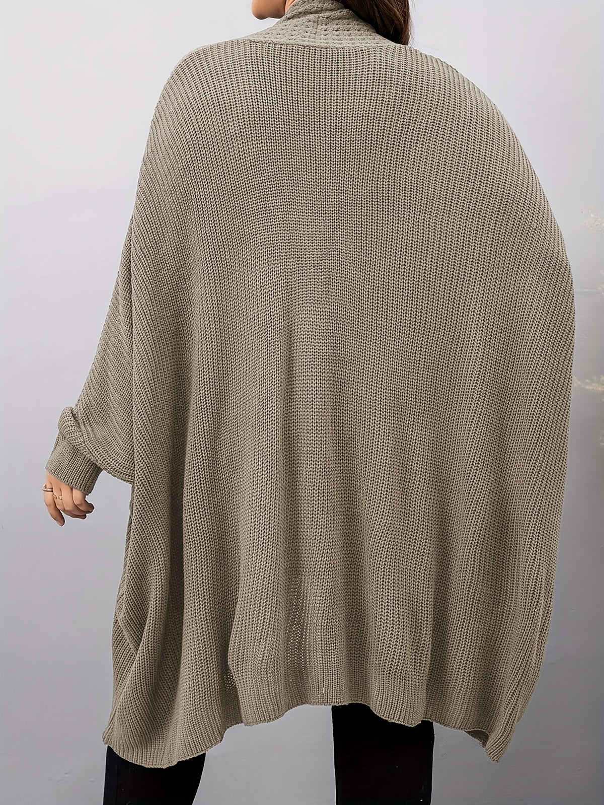 Plus Size, Plus Size Women's Batwing Sleeve Solid Open Front Cardigan - Khaki