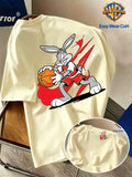 Warner Bros. Authentic Preppy Style Men's Short-Sleeve T-Shirt,  Core Theme Ink Splatter Graffiti Sports Basketball Dribbling  Cartoon Creative Print, Full of Dynamic Energy and Youthful Sporty Vibe, Skin-Friendly and Comfortable Fabric - Apricot