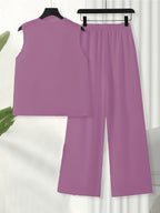 Chinese Style Embroidered Women's Set, Breathable Vest and Pants Outfit - Two-Piece Casual Elegant Ensemble - Fuchsia