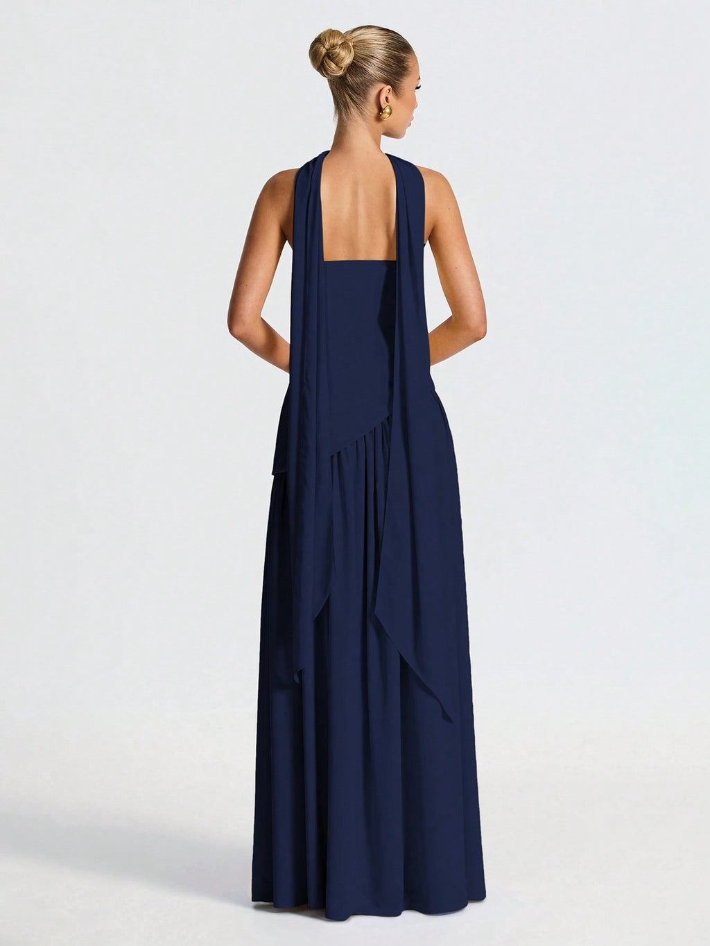 Elegant Sexy Bandeau Slit Ruffled Evening Dress Party Dress - Navy Color