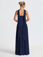 Elegant Sexy Bandeau Slit Ruffled Evening Dress Party Dress - Navy Color