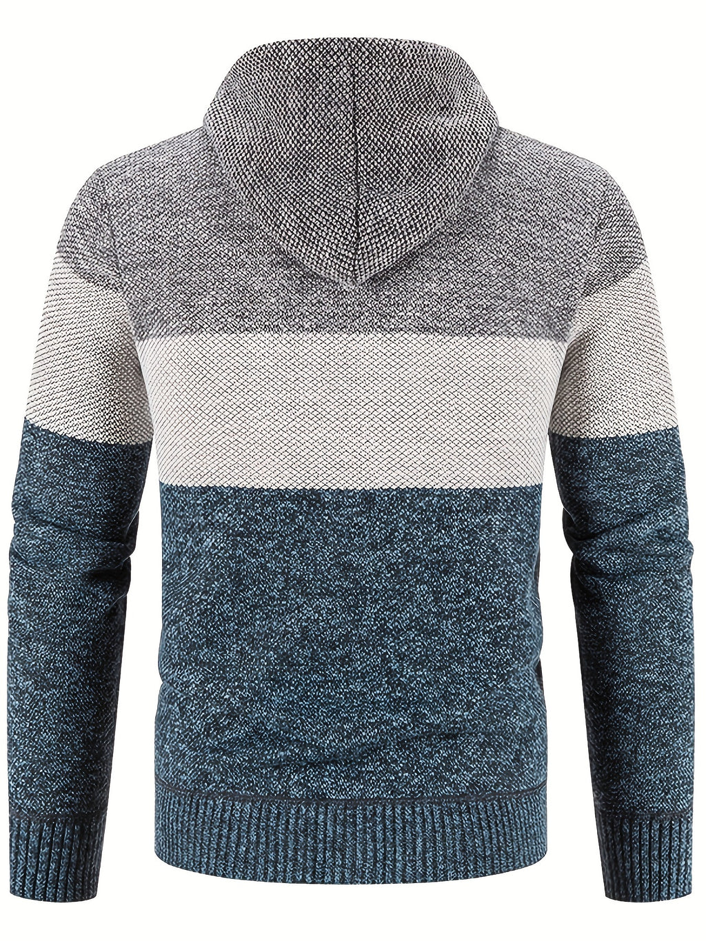 Warm Zip Up Hooded Fleece Jacket Sweater, Men's Casual Slightly Stretch Color Block Cardigan For Fall Winter - Light Blue