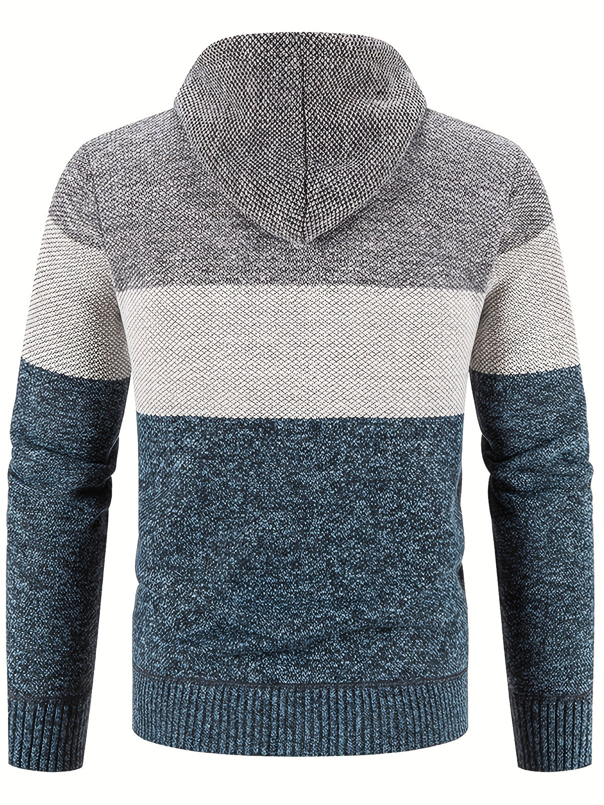 Warm Zip Up Hooded Fleece Jacket Sweater, Men's Casual Slightly Stretch Color Block Cardigan For Fall Winter - Light Blue