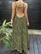 Women'S Elegant Pink Floral Suspender Deep V-Neck Open Back Tie Waist Dress Suitable for Dating Parties Gatherings Beach Vacations - Olive Green