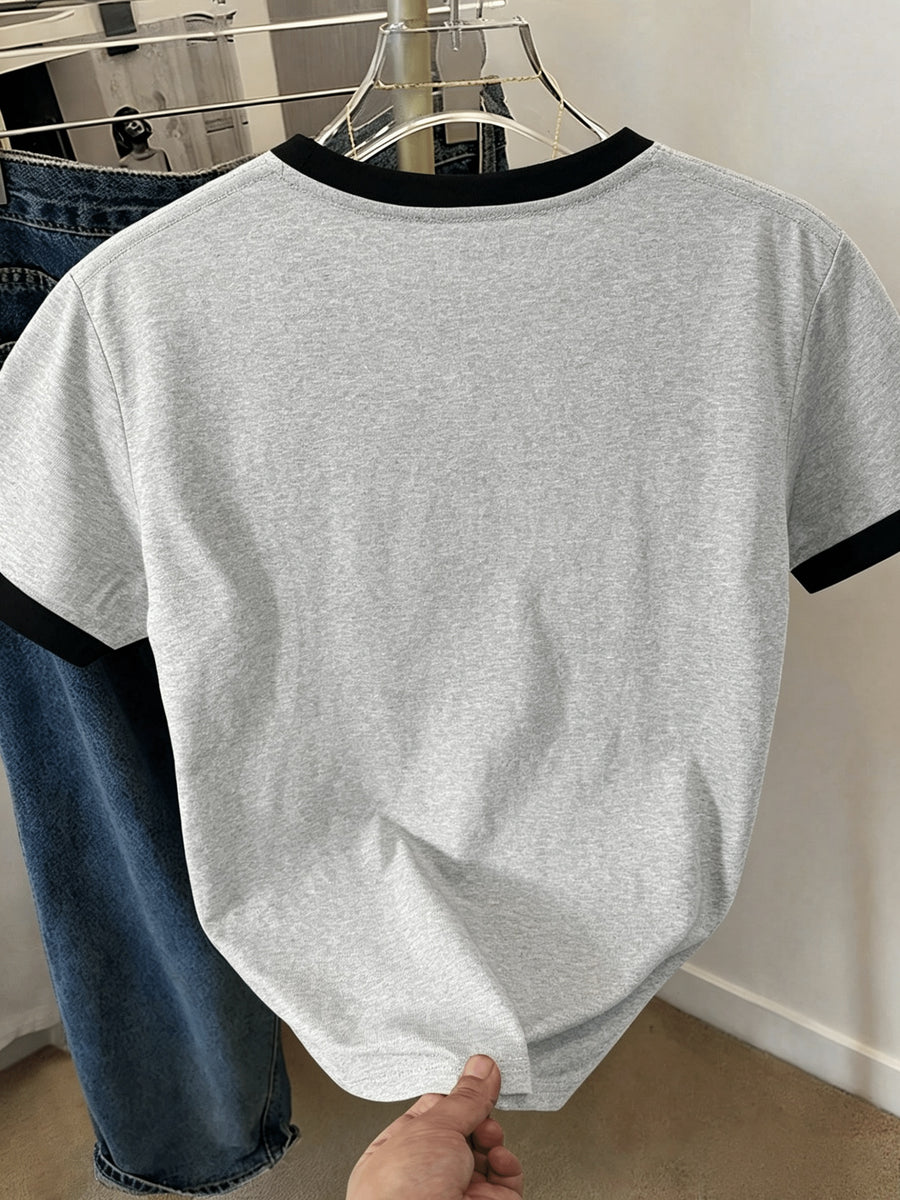 Women'S Summer Casual Short Sleeve Cute Heart Print Fashion T-Shirt with Funny Logo (Quick-Dry) - Grey