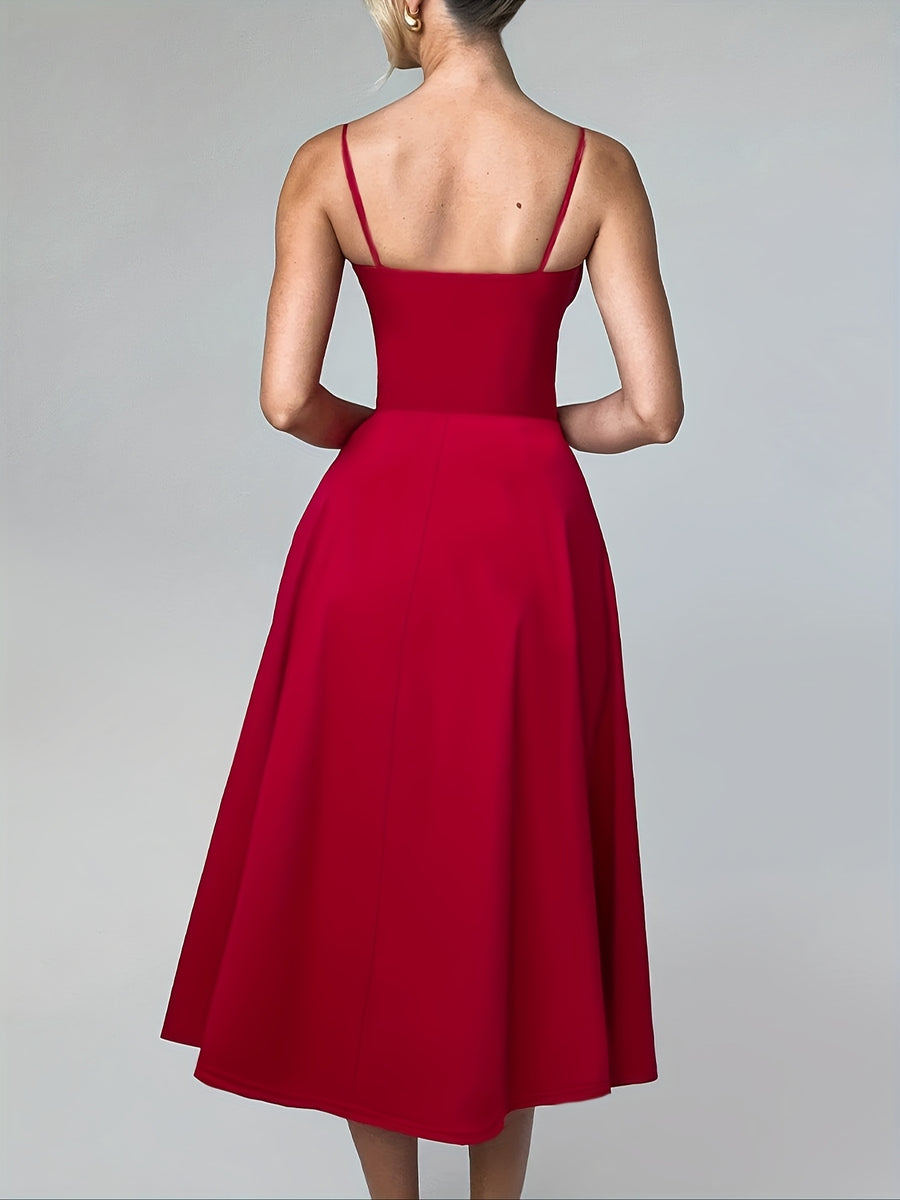 Elegant Red Satin Slip Dress with Drawstring And Bow Tie, Featuring a Front Tie And Slit, Perfect for Parties, Weddings, And Bridesmaid Attire - Red