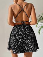 Women's Elegant Heart Print Sexy Spaghetti Strap Back Tie 2026 Summer New Arrival Valentine's Day Party Cocktail Beach Street Fashion Casual Loungewear - Black
