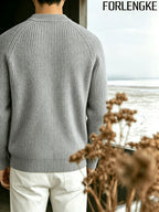 FORLENGKE Men's Business Casual Crew Neck Ribbed Knit Sweater, Soft Warm Long Sleeve Pullover for Fall Winter Office Daily Wear - Grey