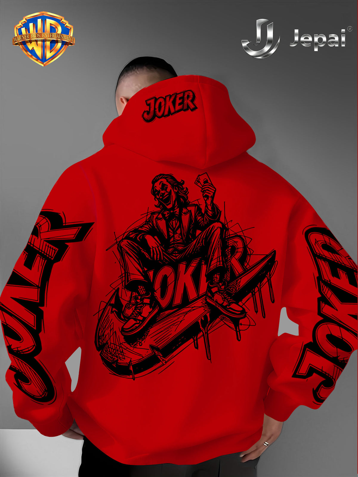 Official Warner Bros., Trendy Cool American Street Style DC Classic Character Themed Print Hoodie, American Street Style Unisex Long Sleeve Top, Suitable for Daily And Outdoor Activities, Ideal Warm Outerwear Choice for Autumn And Winter! - Red