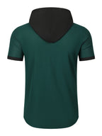New Summer Shirt with Hooded Men'S Wear, Casual, Loose, Fashionable, Athletic, Home Workout, Camping, Fitness, Beach Shirt, Solid Color, Trendy, Youthful Fashion, Premium, Short Sleeve, Summer Premium Men'S Shirt - Dark Green