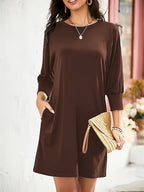 Women's Short Loose Autumn Winter Dress, Urban Fashion, Elegant Commute - Coffee Brown