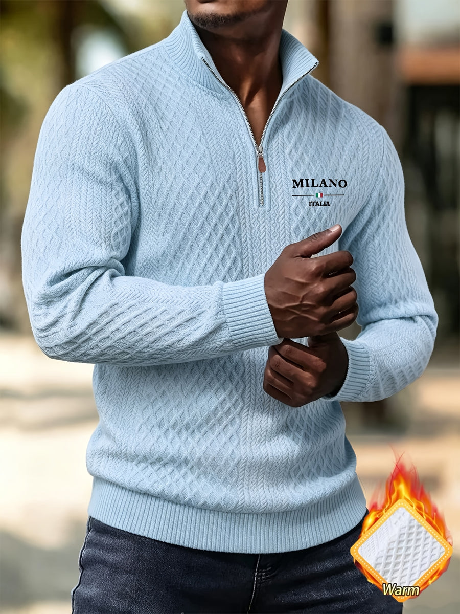 BOWZ Men's Fashion Henley Shirt, Solid Color Half-Zip Knit Top, Autumn/Winter Casual Long-Sleeve T-Shirt, Stylish and Versatile, Warm and Breathable, Suitable for Outdoor Sports and Daily Wear, Random Fabric Texture - Sky Blue