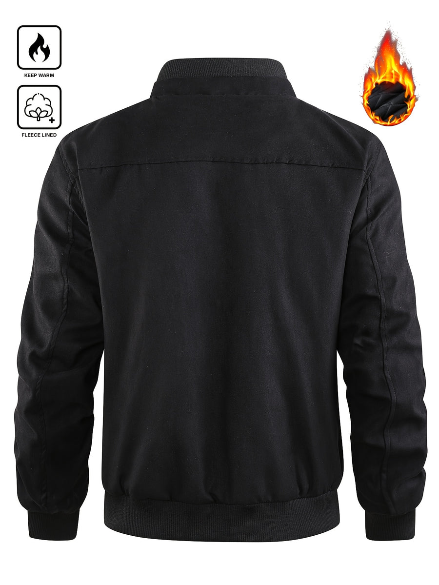 Men'S Pilot Thick Jacket, Padding Thick Jacket, Winter Warm Workwear Jacket, Stand-Up Collar Zipper Top, Multi-Pocket Casual Jacket, Outdoor Daily Jacket, Retro Workwear Men'S Clothing, Autumn And Winter Thick Flight Jacket - Black