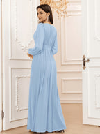 P373 French-Style Elegant, Dynamic, and Flowing A-Line Dress with Waist Cinching and Flared Hem, Suitable for Dates, Dinners, and Weddings, for Women and Bridesmaids - Bright Steel Blue