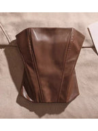 French-Style Slim-Fit Fishbone Design Sexy Off-Shoulder Crop Top, Wearable as Outerwear or Innerwear, Y2K Sexy Style, Music Festival Outfit, Pure Desire Street Fashion, Sexy Outfit, Suitable for Valentine's Day Parties, Dates, and Evening Events - Dark Brown