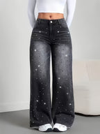 Embellished Elastic Straight Fit Women's Jeans - Dark Gray