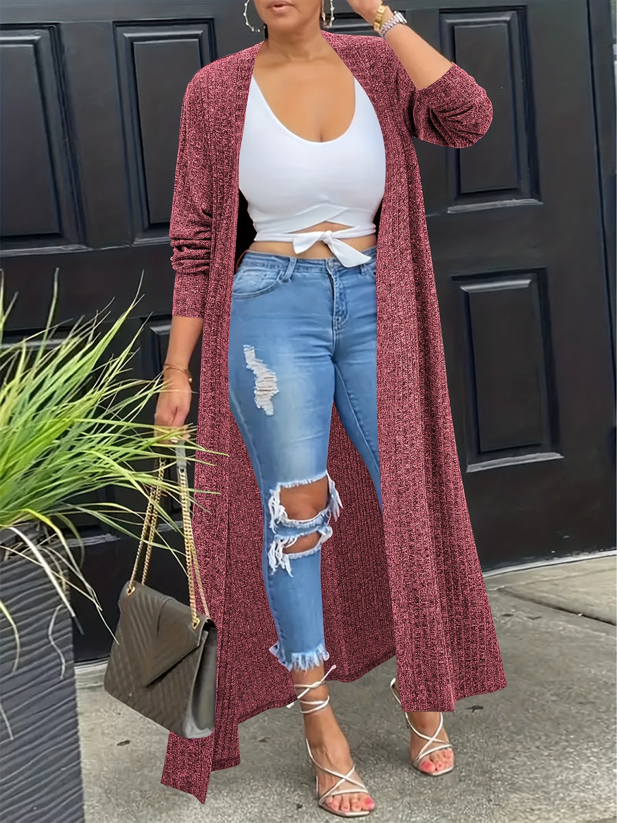Plus Size - Plus Size - Women'S Fashion Plus Size Spring/Autumn New Versatile Long Outerwear - Burgundy